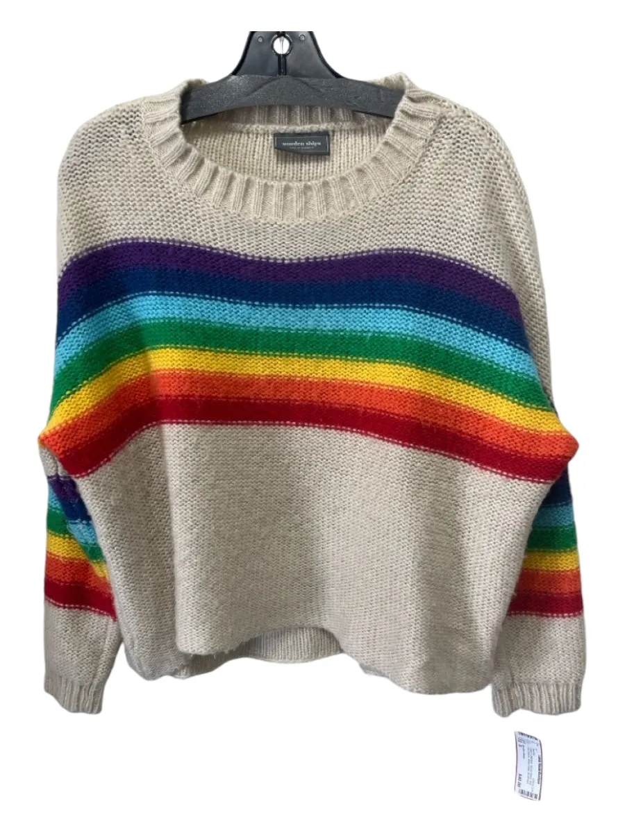 Wooden Ships Size S Cream & Rainbow Acrylic Blend Knit Long Sleeve Sweater