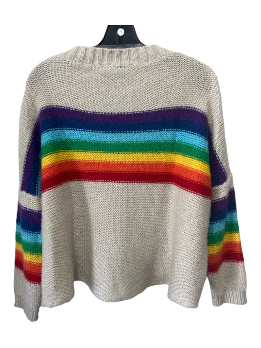 Wooden Ships Size S Cream & Rainbow Acrylic Blend Knit Long Sleeve Sweater